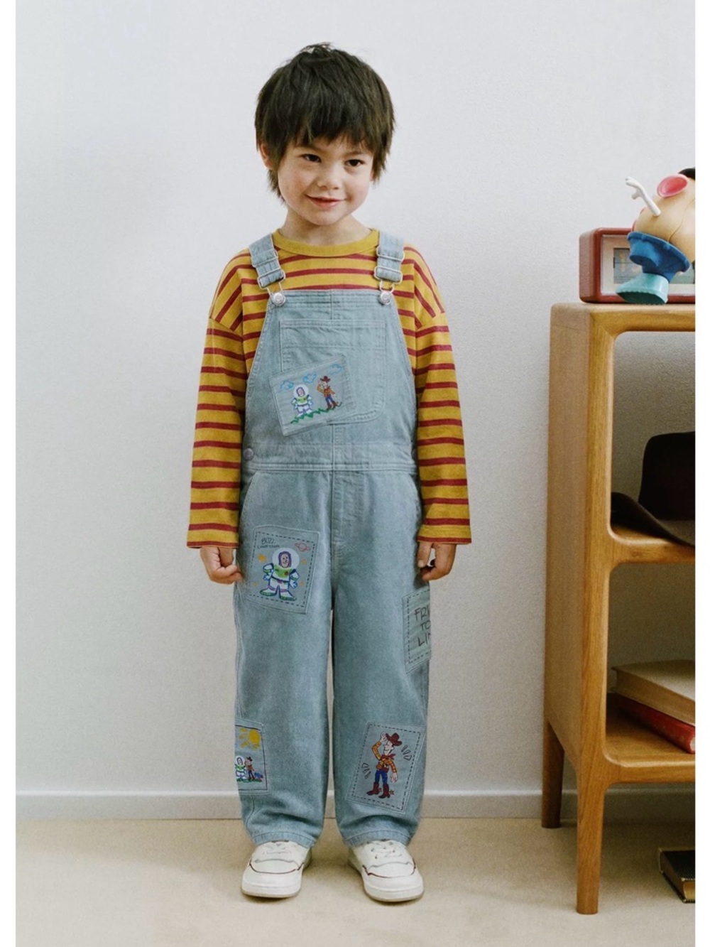 Zara Toy Story Light Blue Denim Kids Overalls with Playful Character Patches